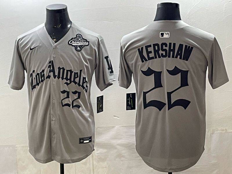Men 2026 Los Angeles Dodgers #22 Kershaw Grey Five generations Nike MLB Jersey style 008->los angeles dodgers->MLB Jersey